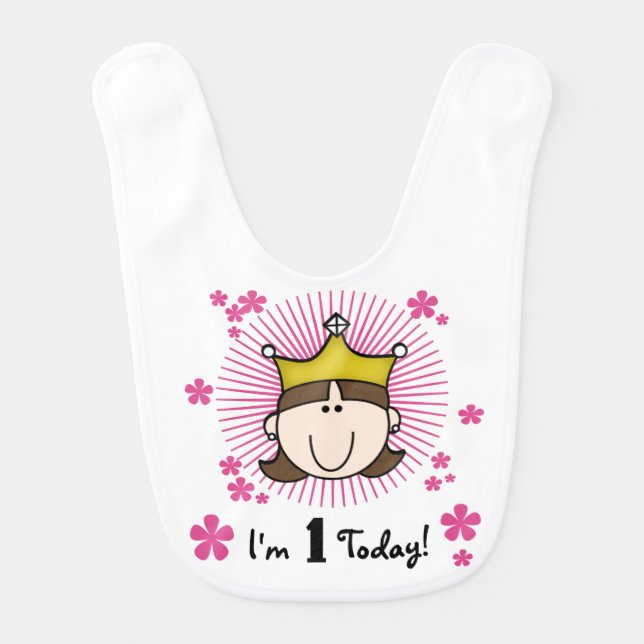 Brunette Princess 1st Birthday Bib (Front)