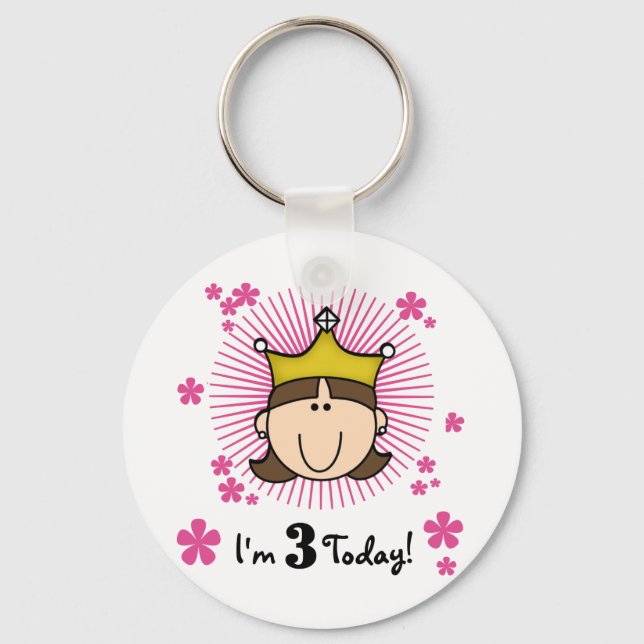 Brunette Princess 3rd Birthday Tshirts and Gifts Keychain (Front)