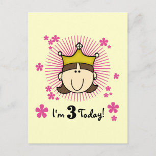 Brunette Princess 3rd Birthday Tshirts and Gifts Postcard