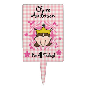 Brunette Princess 4th Birthday Cake Topper