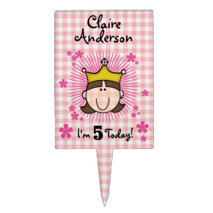 Brunette Princess 5th Birthday Cake Topper