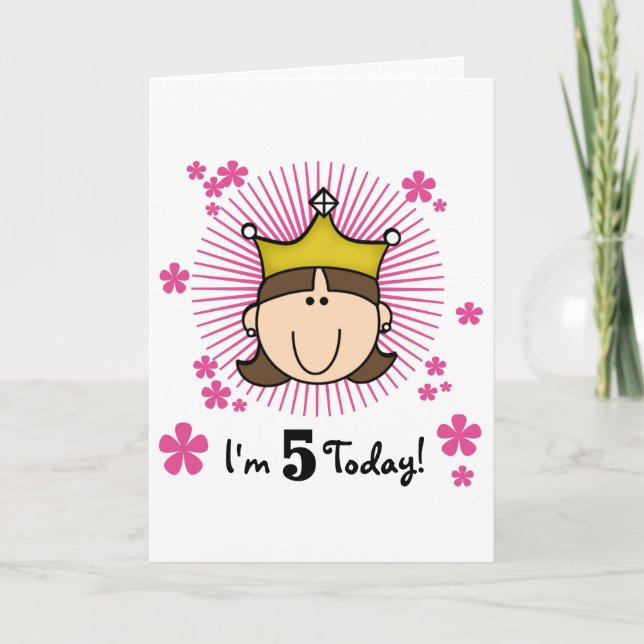 Brunette Princess 5th Birthday Tshirts and Gifts Card (Front)