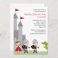 Brunette Princess and Knights Birthday Invitations