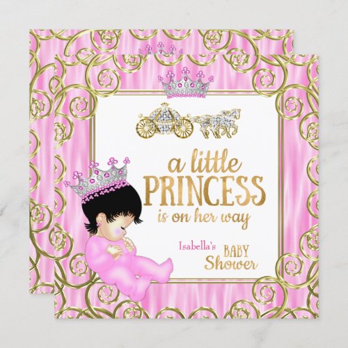 Brunette Princess Baby Shower Pink Horse Carriage Invitation