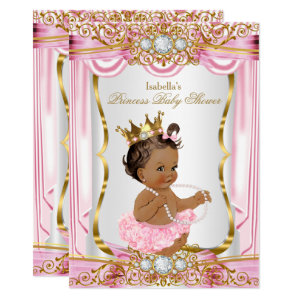 Brunette Princess Baby Shower Pink Silk dark Card