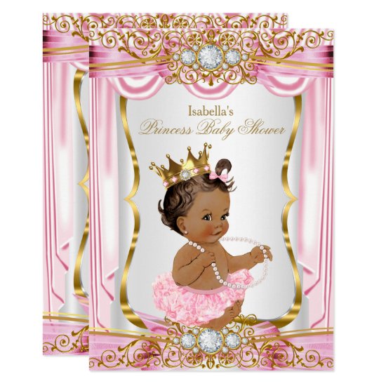 Brunette Princess Baby Shower Pink Silk Gold Card