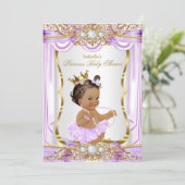 Brunette Princess Baby Shower Purple Silk Gold Invitation (Standing Front)