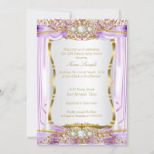 Brunette Princess Baby Shower Purple Silk Gold Invitation (Back)
