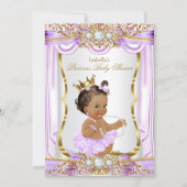 Brunette Princess Baby Shower Purple Silk Gold Invitation (Front)
