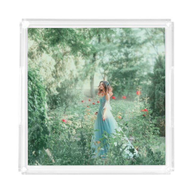 Brunette Princess: Fairy Forest Watercolor Acrylic Tray (Front)
