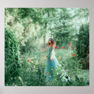 Brunette Princess: Fairy Forest Watercolor Poster