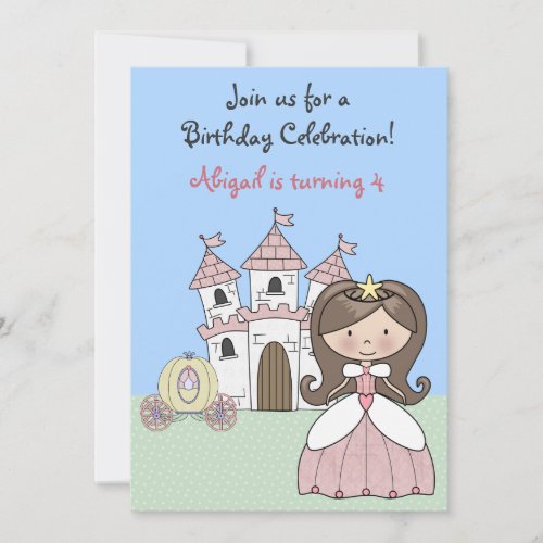 Brunette Princess Fairy Tale Birthday Invitation