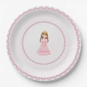 Brunette Princess Pink Lace Enchanting  Paper Plates