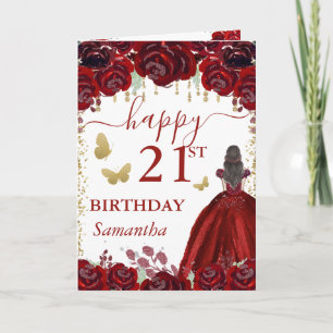 Brunette Princess Red Dress Birthday Card