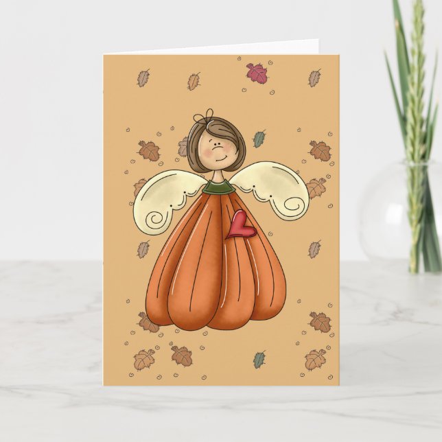 brunette pumpkin angel holiday card (Front)