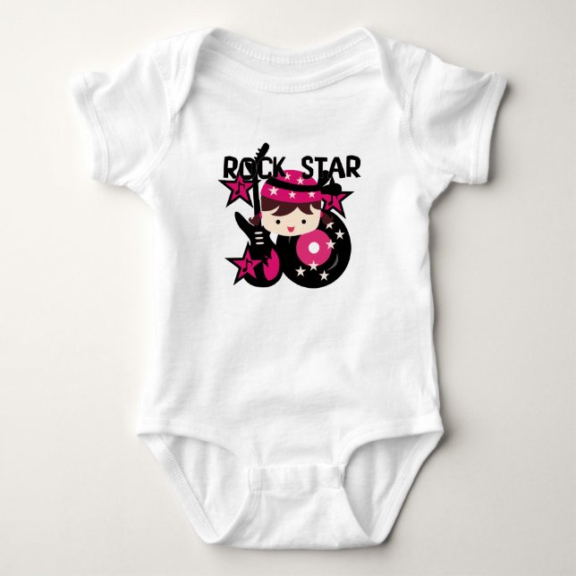 Brunette Rock Star Girl Baby Bodysuit (Front)