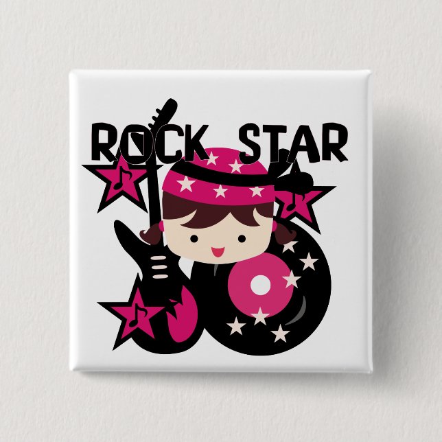 Brunette Rock Star Girl Pinback Button (Front)