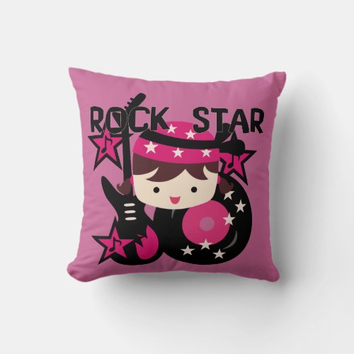 Brunette Rock Star Girl Throw Pillow