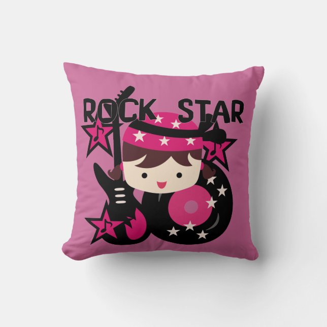 Brunette Rock Star Girl Throw Pillow (Front)