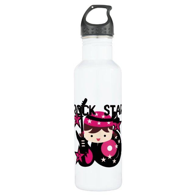 Brunette Rock Star Girl Water Bottle (Front)