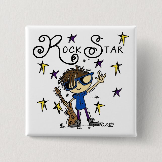 Brunette Rock Star Pinback Button (Front)