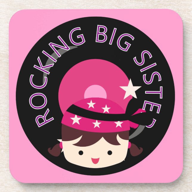 Brunette Rocking Big Sister Beverage Coaster (Front)
