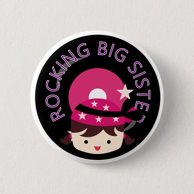 Brunette Rocking Big Sister Button (Front)