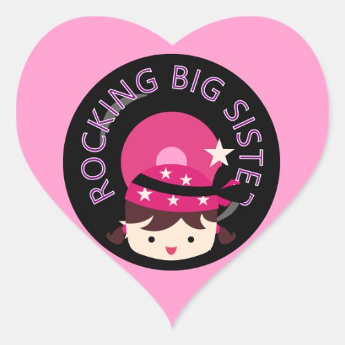 Brunette Rocking Big Sister Heart Sticker