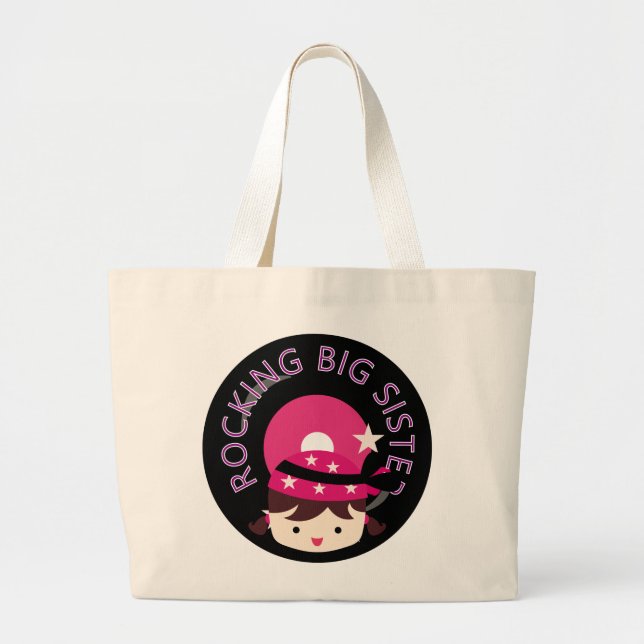 Brunette Rocking Big Sister Large Tote Bag (Front)