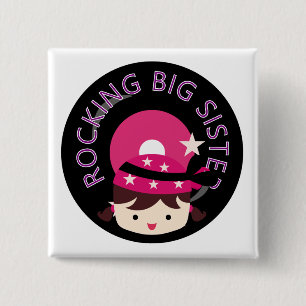 Brunette Rocking Big Sister Pinback Button