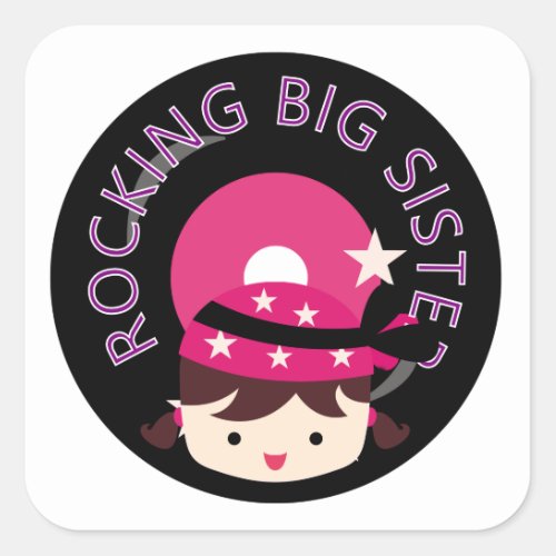 Brunette Rocking Big Sister Square Sticker