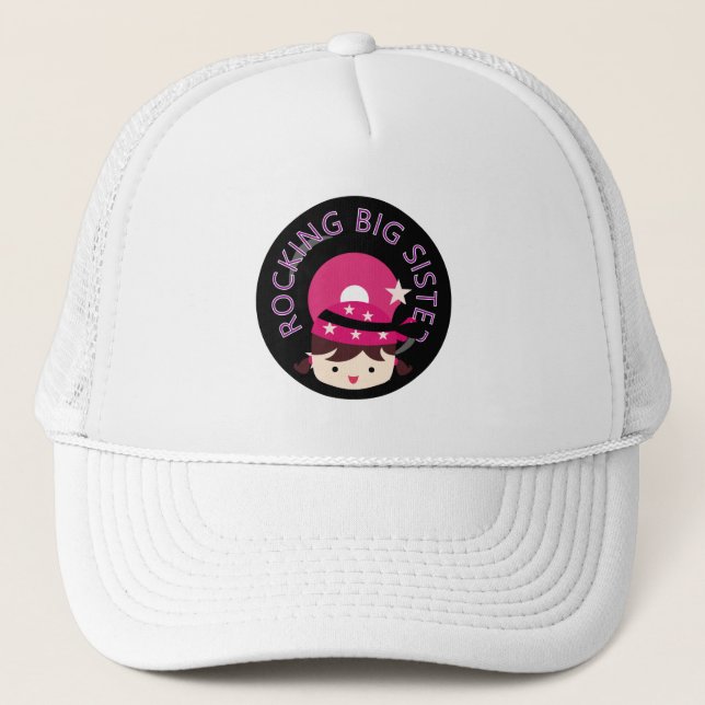 Brunette Rocking Big Sister Trucker Hat (Front)