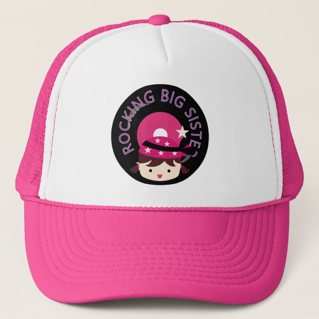 Brunette Rocking Big Sister Trucker Hat (Front)