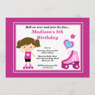 Brunette Skater Girl Skating Birthday Party Invitation
