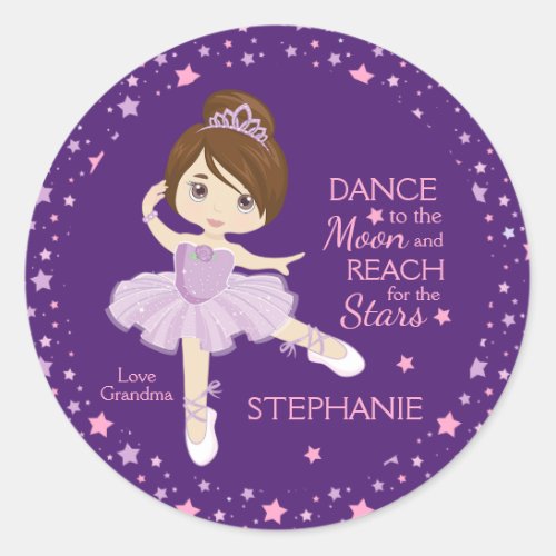 Brunette Stars  Moon Ballerina Classic Round Sticker
