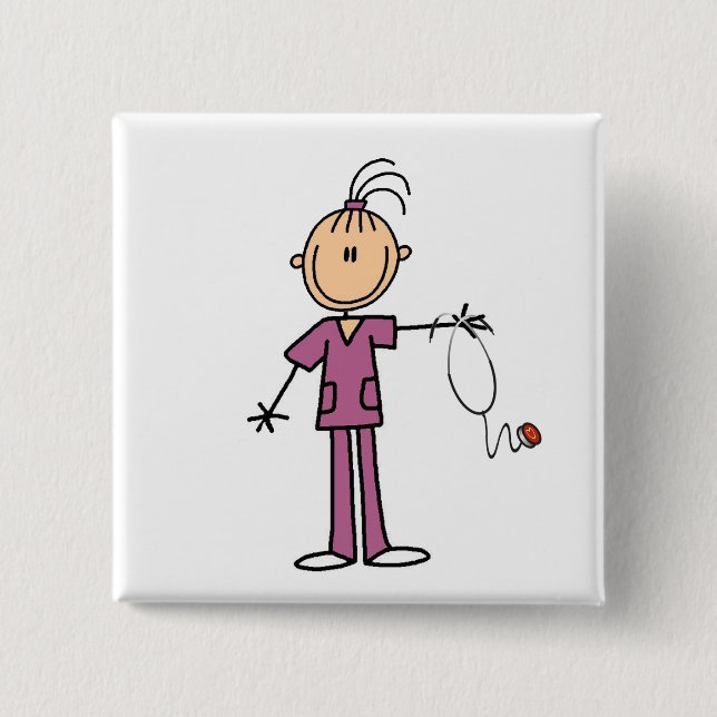 Brunette Stick Figure Nurse Button (Front)
