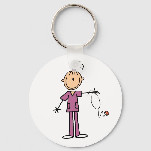 Brunette Stick Figure Nurse Keychain (Front)