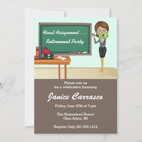 Brunette Teacher Retirement Party Invitation