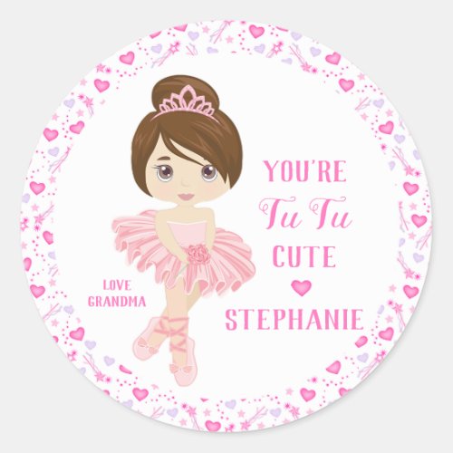 Brunette Tu Tu Cute Ballerina Classic Round Sticker