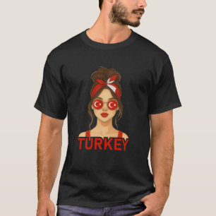 Brunette Turkish Girl Turkey Flag Turkish Girlfrie T-Shirt