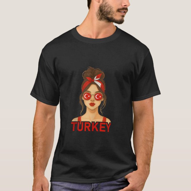 Brunette Turkish Girl Turkey Flag Turkish Girlfrie T-Shirt (Front)