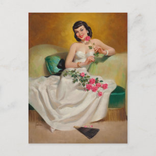 Brunette with Roses Postcard
