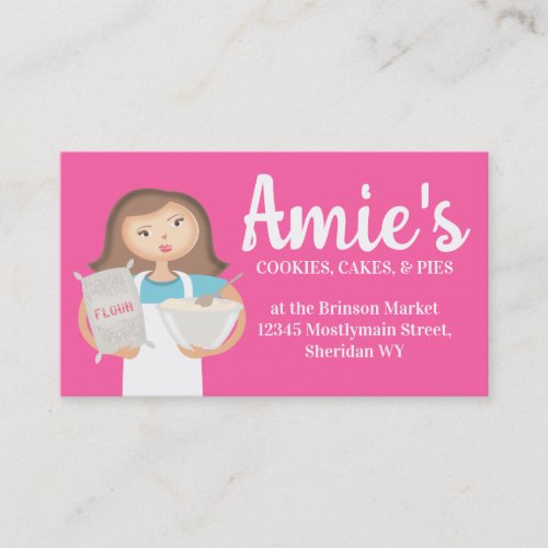 Brunette woman baking chef flour business cards