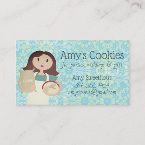 Brunette woman flour bakery pastry chef business card