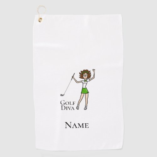 Brunette Woman Golf Diva Golf Towel