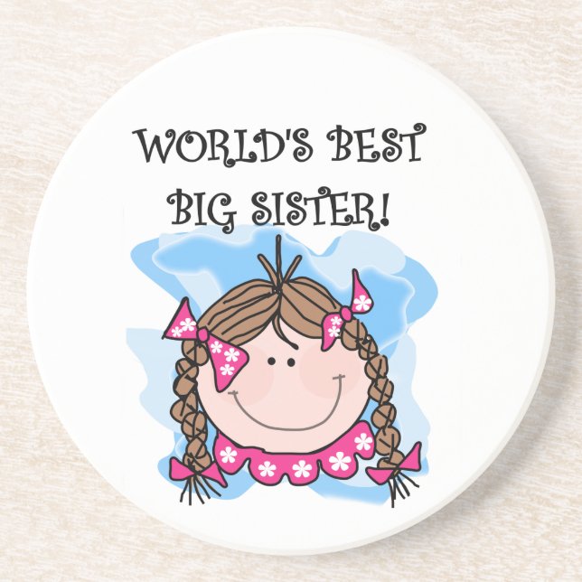 Brunette World's Best Big Sister Gifts Drink Coaster (Front)