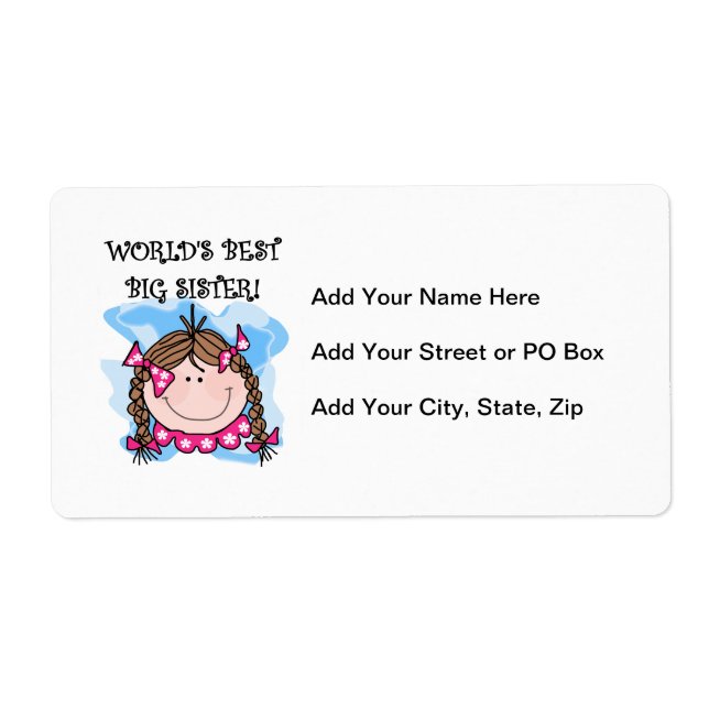 Brunette World's Best Big Sister Gifts Label (Front)