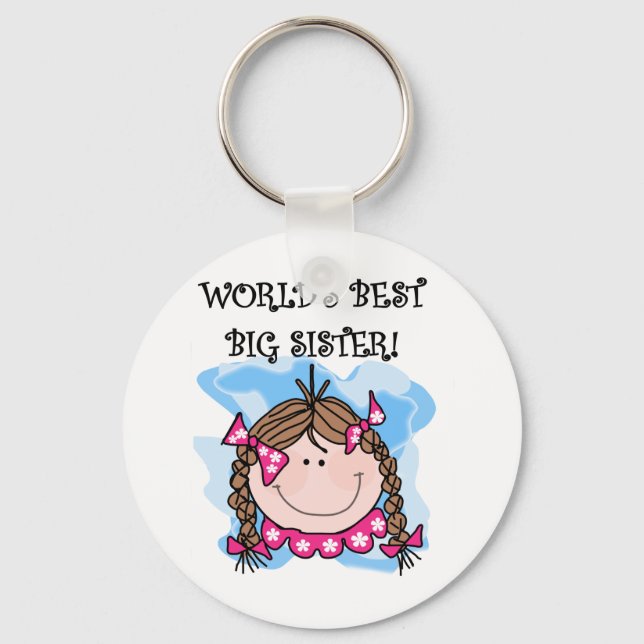 Brunette World's Best Big Sister Tshirts and Gifts Keychain (Front)
