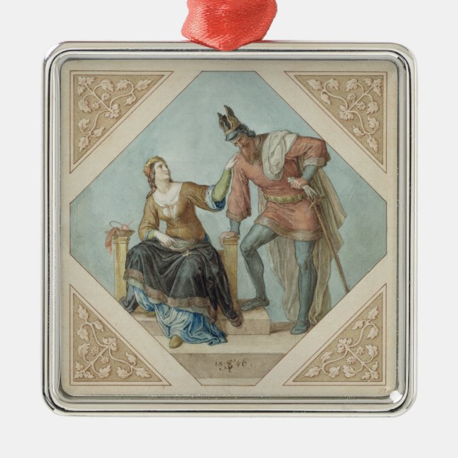 Brunhilde and Hagen, illustration for 'The Niebelu Metal Ornament (Front)