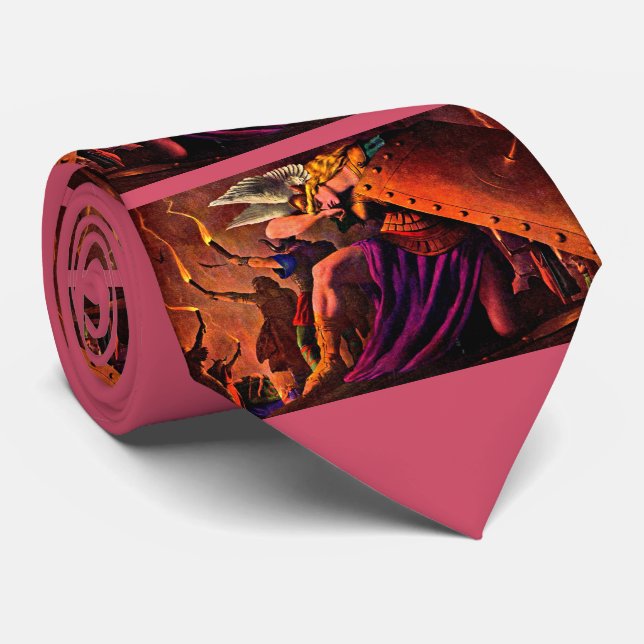 Brunhilde Weeps at Siegfried’s Funeral Pyre print Neck Tie (Rolled)